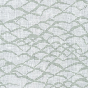 May include: A white fabric with a repeating pattern of gray, wavy lines. The lines are reminiscent of a stylized mountain range.