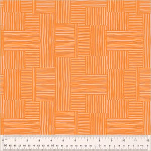 May include: Orange and white geometric pattern with a woven effect. The pattern is made up of horizontal and vertical lines that create a grid-like design.