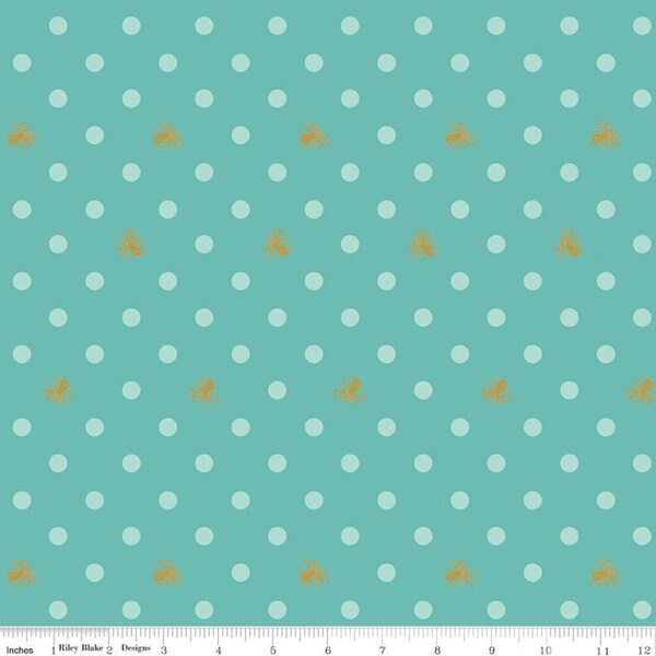 Ahoy! Mermaids Octo Dots SC10343-SEAFOAM SPARKLE by Melissa Mortenson -Riley Blake Designs- 1 Yard