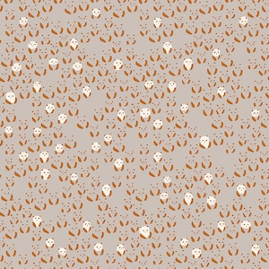 May include: A seamless pattern featuring a repeating design of brown panda bears with white faces on a light gray background.