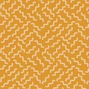 May include: A seamless pattern with a repeating design of white double-lined S-shaped curves on a solid mustard yellow background.