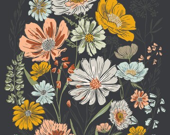 Woodland Wildflowers Panel Charcoal 45588 19 by Fancy That Design House- Moda- 36" x 44"