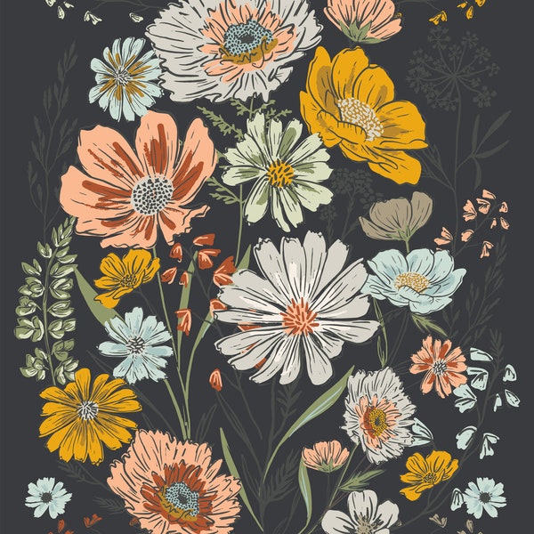 Woodland Wildflowers Panel Charcoal 45588 19 by Fancy That Design House- Moda- 36" x 44"