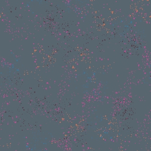 May include: A seamless pattern with a gray background and a random distribution of small dots in pink, blue, and orange.