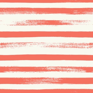 May include: A seamless pattern of horizontal stripes in coral and white. The stripes are painted with a textured brushstroke effect.