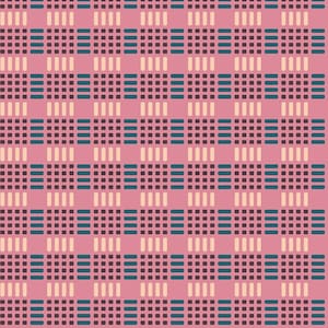 May include: A repeating pattern featuring a grid-like design with alternating blocks of color. The pattern incorporates squares and rectangles in shades of pink, beige, teal, and dark brown, creating a visually balanced and geometric aesthetic.