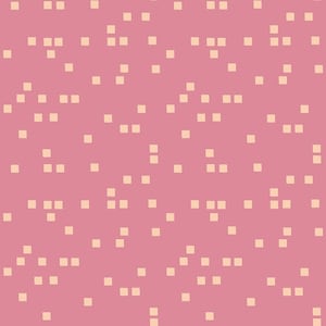 May include: A repeating pattern of small, light beige squares scattered across a solid rose-colored background. The squares are evenly spaced, creating a pixelated or mosaic effect. The design is simple and modern.