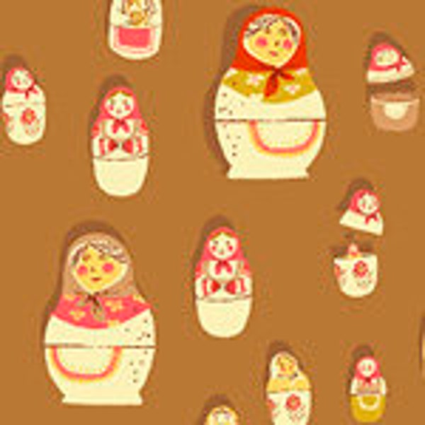 West Hill Matryoshka Dolls Brown 52875-7 par Heather Ross pour Windham Fabrics-1 Yard