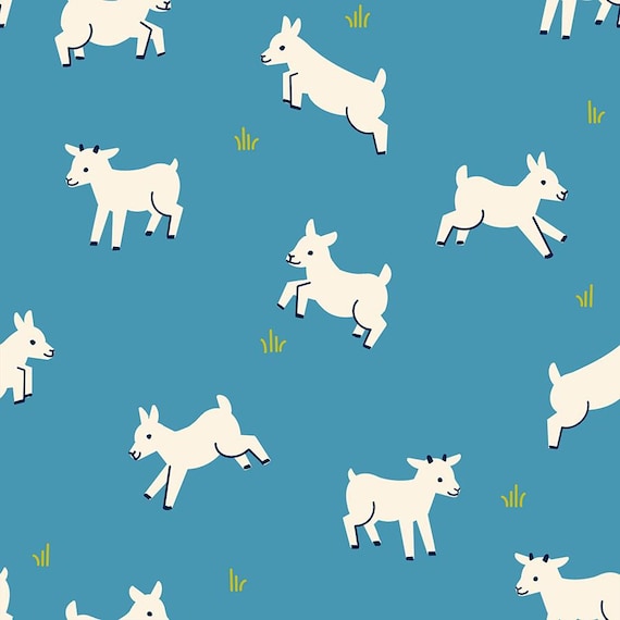 Animal, Animal: Baby Goats in Vintage Blue Animal, Animal: Baby Goats in Vintage Blue