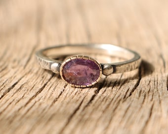 Sapphire ring gold, purple sapphire, sterling silver ring, 18k gold ring, anniversary gift, promise ring, US size 7 1/4, elegant ring