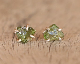 Rough green tourmaline studs, green tourmaline gemstone earrings, 925 silver studs, raw gemstone studs, healing earrings, natural gemstone