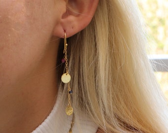 Long dangle earrings gold, silver dangle earrings, disc earrings, chain earrings, summer earrings, cocktail earrings, party earrings