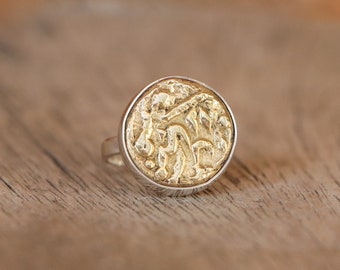 Gold coin ring, round coin ring, lucky ring, unisex ring, statement ring, sterling silver jewelry, ancient coin ring