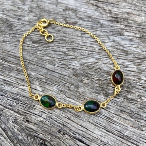 Black ethiopian welo opal bracelet, 3 stone chain bracelet image 3