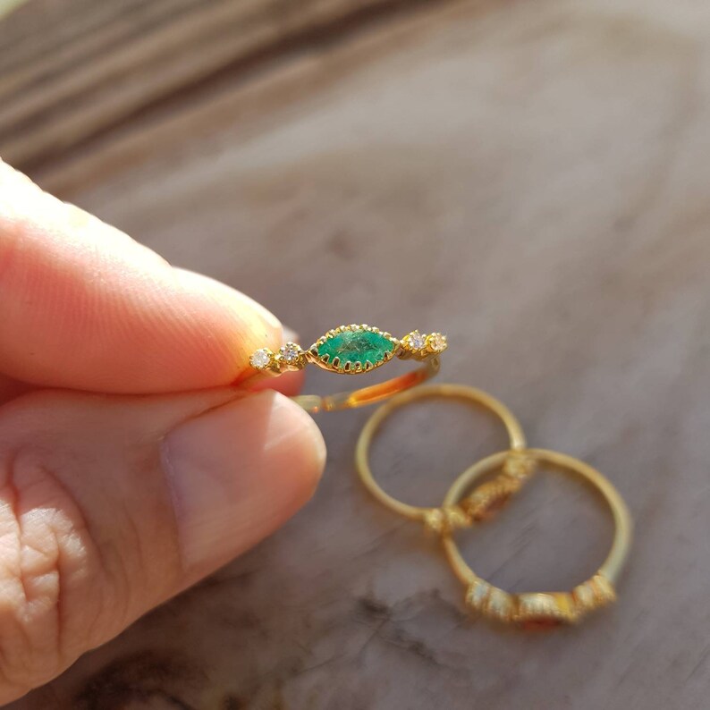 Dainty emerald ring garnet ring diamond ring pink tourmaline ring