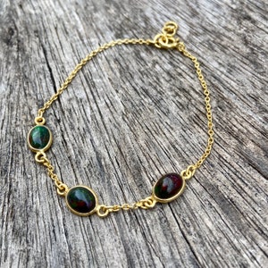 Black ethiopian welo opal bracelet, 3 stone chain bracelet image 8