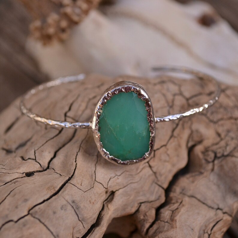 silver bracelet crysophrase bracelet silver cuff raw jewellery Crysophrase cuff
