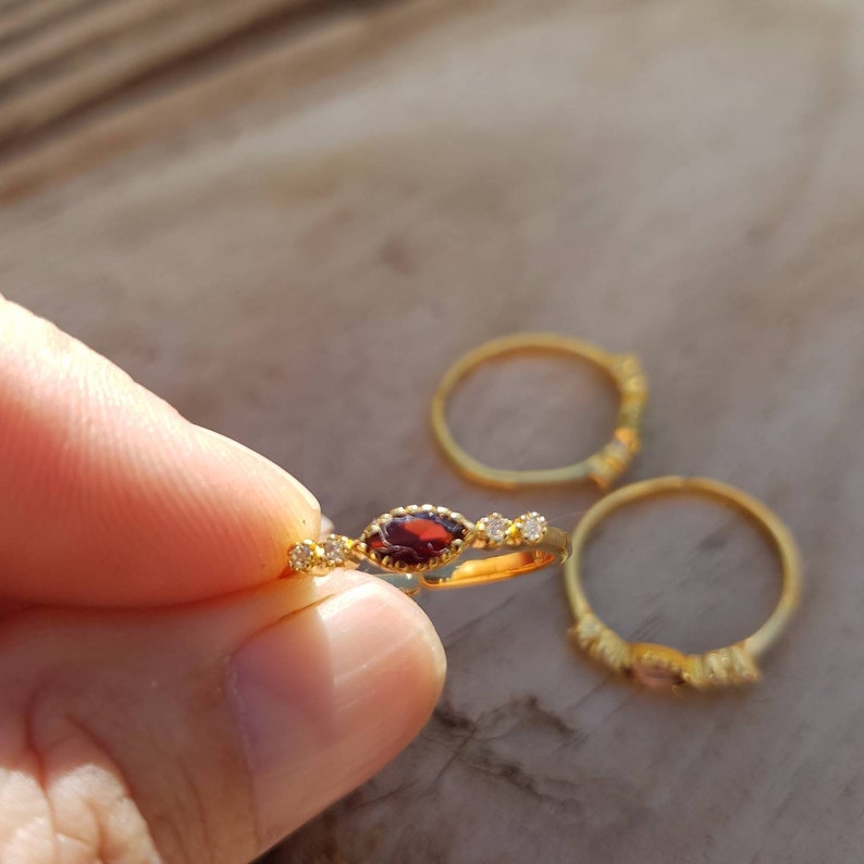 Dainty emerald ring garnet ring diamond ring pink tourmaline ring