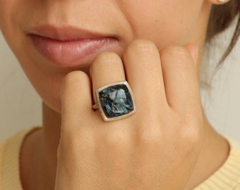 Pietersite silver ring, pietersite jewelry, black stone ring, unusual ring, unisex ring, gift for her, natural pietersite, US size 6