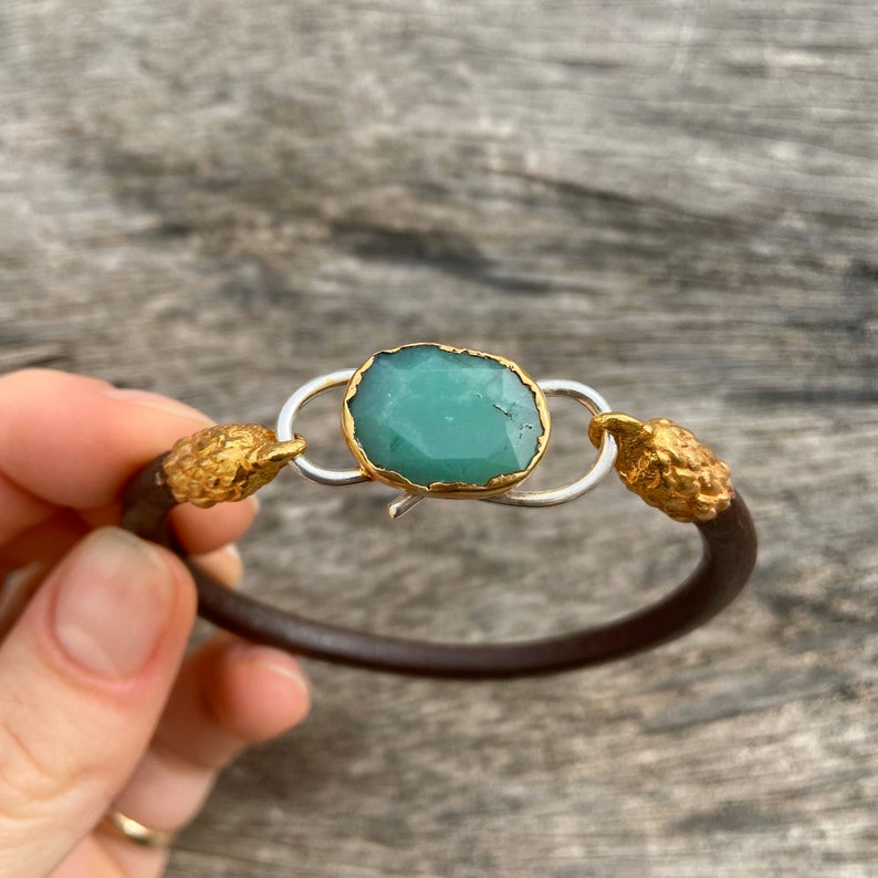 Chrysoprase gemstone lock bracelet eagle head unisex bracelet leather bracelet chrysoprase bracelet lock bracelet