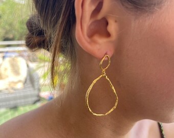 Organic hoop earrings, dangle silver earrings, gold hoop earrings, stud top earrings, large earrings, summer earrings