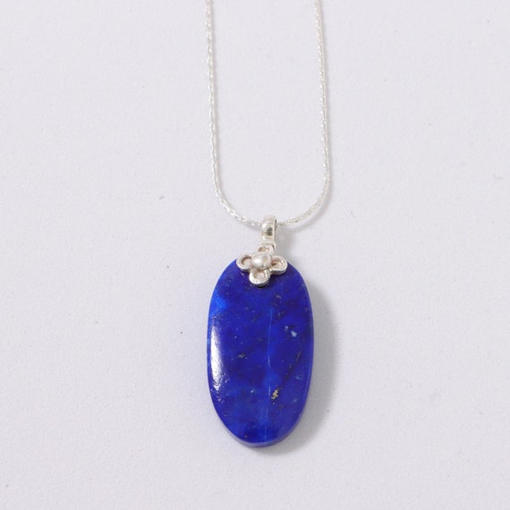 Lapis Lazuli Silver Pendant Lapis Lazuli Chain Necklace Large