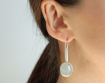 Aquamarine earrings, sterling silver earrings, hook earrings, faceted aquamarine earrings, elegant earrings, bridal earrings