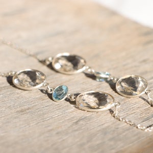 Rock crystal and aquamarine necklace, sterling silver chain necklace, double wrap necklace, multi stone necklace, faceted gemstone necklace image 3