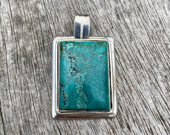 Turquoise pendant, sterling, silver pendant, rectangular pendant