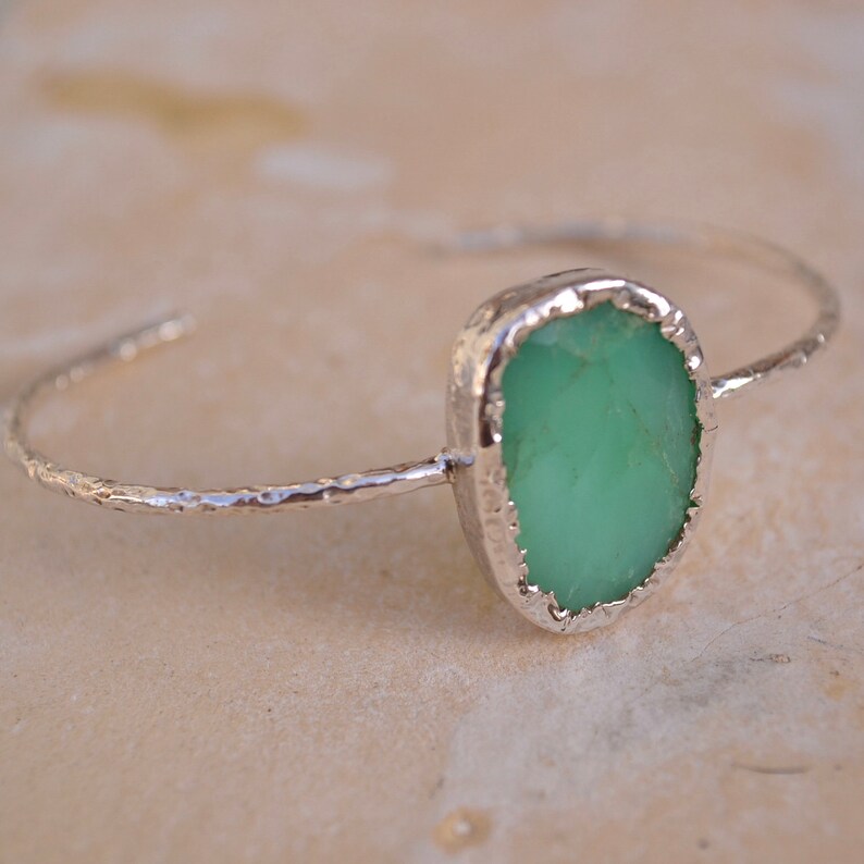 silver bracelet crysophrase bracelet silver cuff raw jewellery Crysophrase cuff
