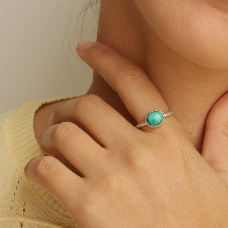 Turquoise silver ring, polished turquoise ring, turquoise jewelry, bezel set ring, sterling silver ring, blue stone ring, US size 8 1/4 image 9