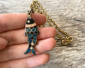 Fish pendant, enameled brass pendant, brass chain necklace, brass necklace, fish necklace, unisex necklace, gift a friend