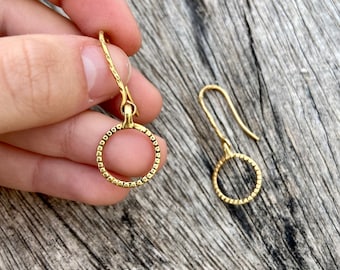 Gold drop earrings, gold dangle earrings, gold hook earrings, gold halo earrings