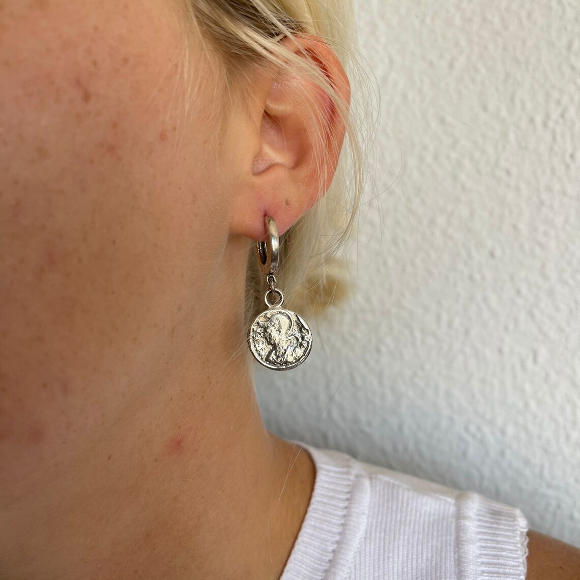 silver coin hoop earrings