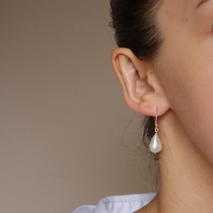 Pearl earrings sterling silver, pearl dangle earrings, 925 silver earrings, bridal earrings, wedding earrings, classic pearl earrings image 5