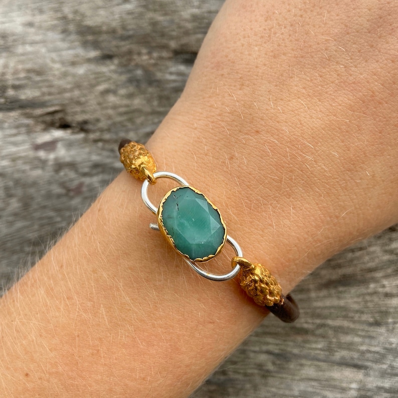 Chrysoprase gemstone lock bracelet eagle head unisex bracelet leather bracelet chrysoprase bracelet lock bracelet