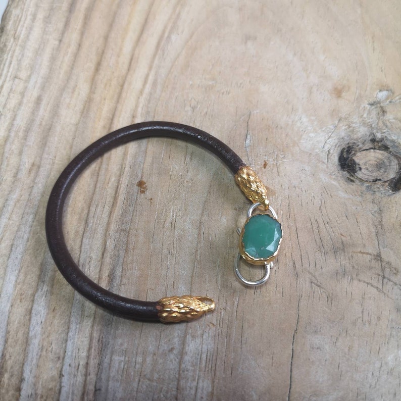 Chrysoprase gemstone lock bracelet eagle head unisex bracelet leather bracelet chrysoprase bracelet lock bracelet