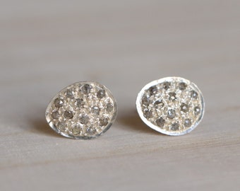 Pave diamond stud earrings silver, diamond jewelry, elegant stud earrings, womens earrings, bridal earrings, anniversary gift, gift for wife