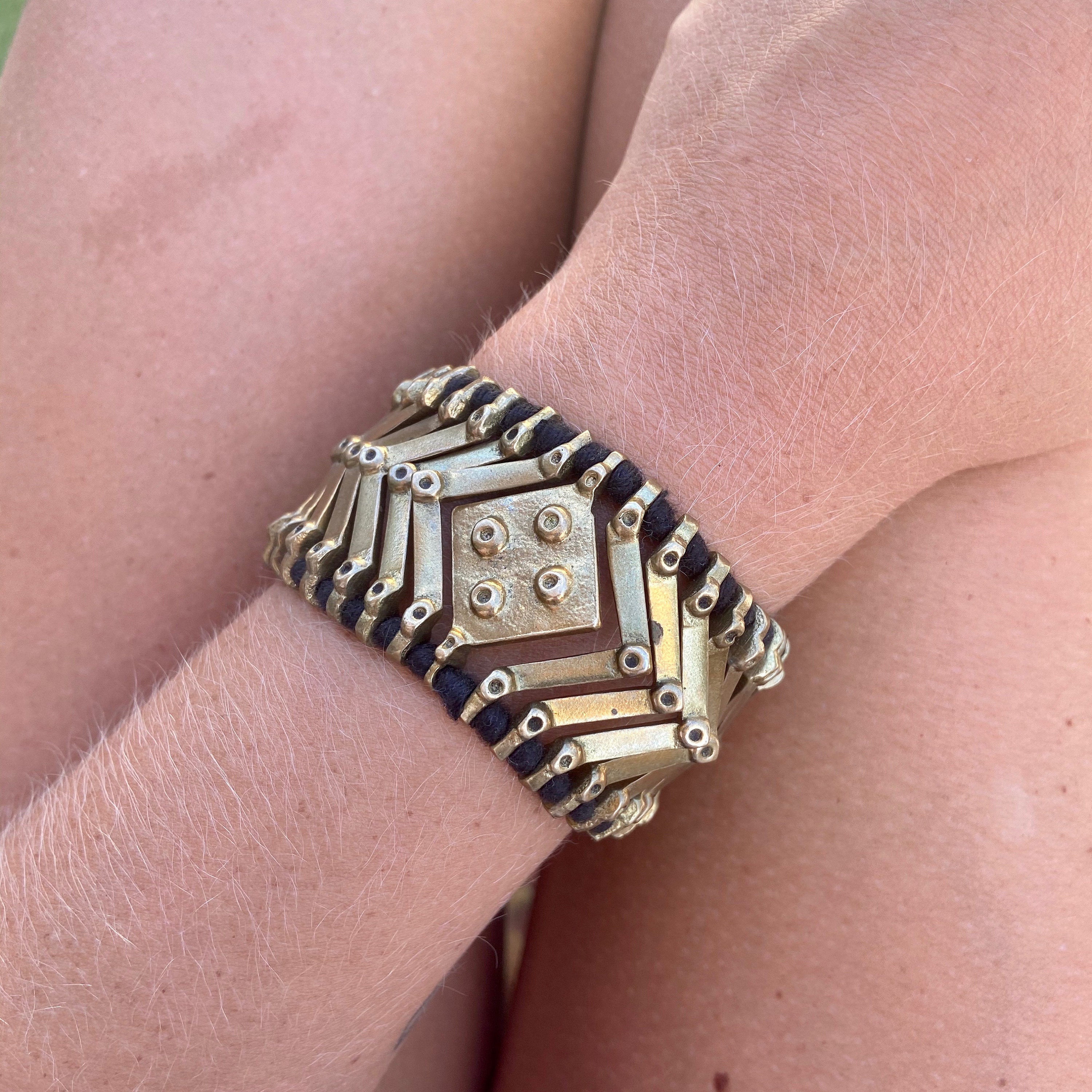 Wide brass ladder unisex bracelet Etsy