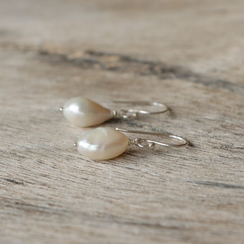 Pearl earrings sterling silver, pearl dangle earrings, 925 silver earrings, bridal earrings, wedding earrings, classic pearl earrings image 2