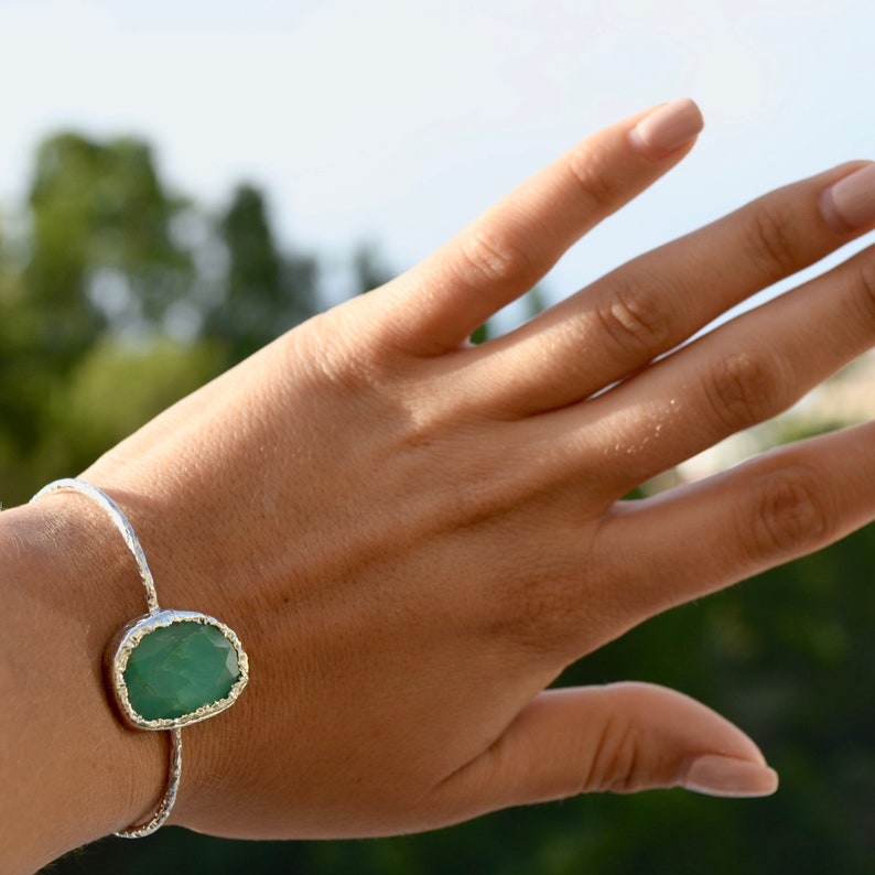silver bracelet crysophrase bracelet silver cuff raw jewellery Crysophrase cuff