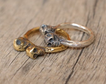 Skull ring, sterling silver skull ring, brass skull ring, stacker ring, stacking silver ring, unisex ring, handmade ring, unique jewelry