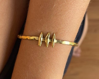 Brass "fishbone" cuff bracelet, adjustable brass cuff, organic cuff, unisex cuff, summer bracelet, summer bangle