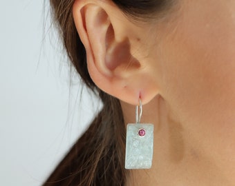 Carved aquamarine earrings, aquamarine and tourmaline inlaid earrings, carved gemstone earrings, inlaid earrings, drop earrings