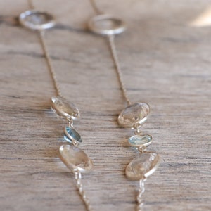 Rock crystal and aquamarine necklace, sterling silver chain necklace, double wrap necklace, multi stone necklace, faceted gemstone necklace image 8