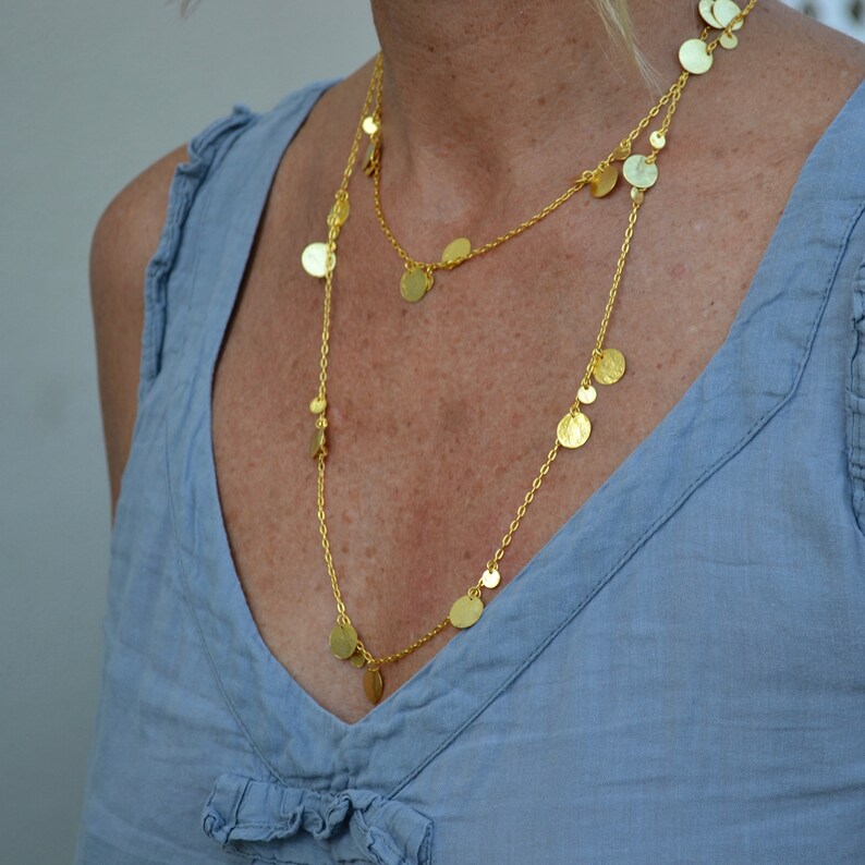 Long Gold Disk Necklace Layering Chain Necklace Etsy