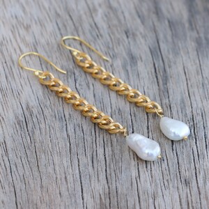 Pearl gold earrings, long pearl earrings, gold chain earrings, dangle earrings, elegant earrings, wedding earrings, bridal jewelry image 6