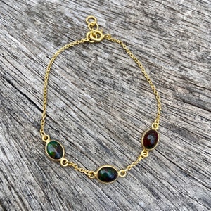 Black ethiopian welo opal bracelet, 3 stone chain bracelet image 2