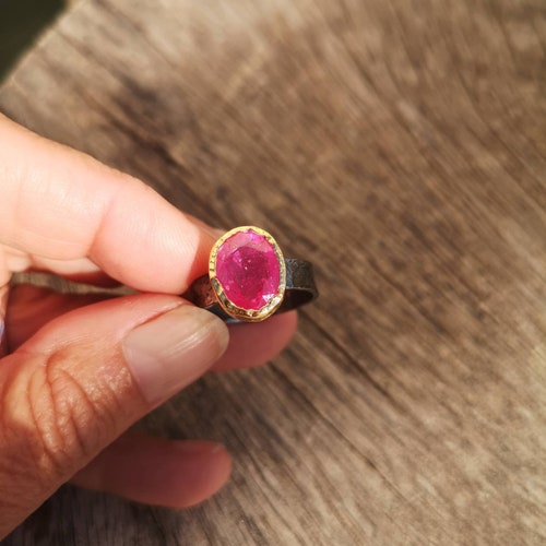 Ruby ring, gold ruby ring, pink shops stone ring, glass ruby ring, US size 6 3/4 and 7 1/4