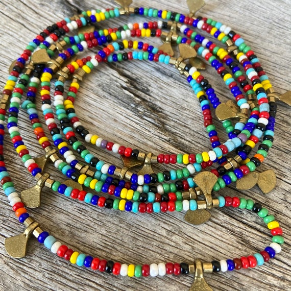Long Colourful Bead Necklace, Beaded Brass Layering Necklace, Colourful  Glass Necklace, Double Wrap Necklace, Colourful Beaded Necklace -   Canada